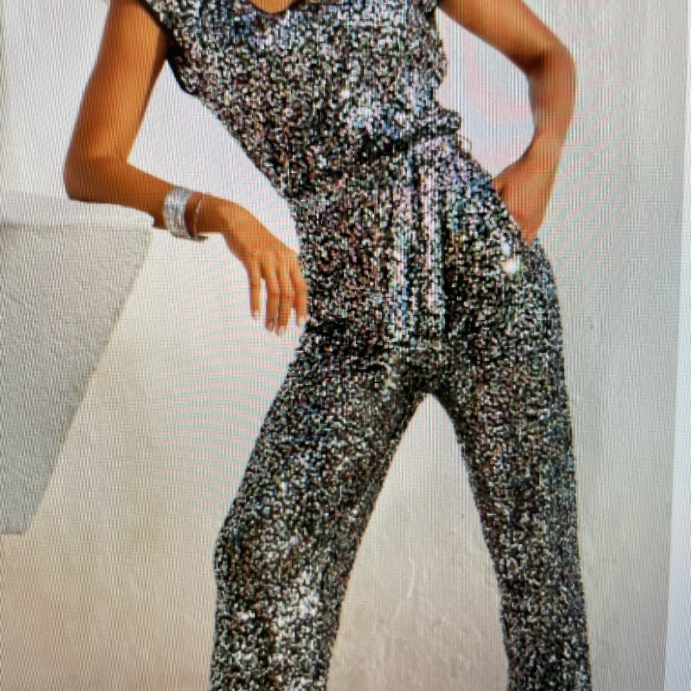 SOLD ON ANOTHER SITE! Boston Proper Glittering Silver Jumpsuit